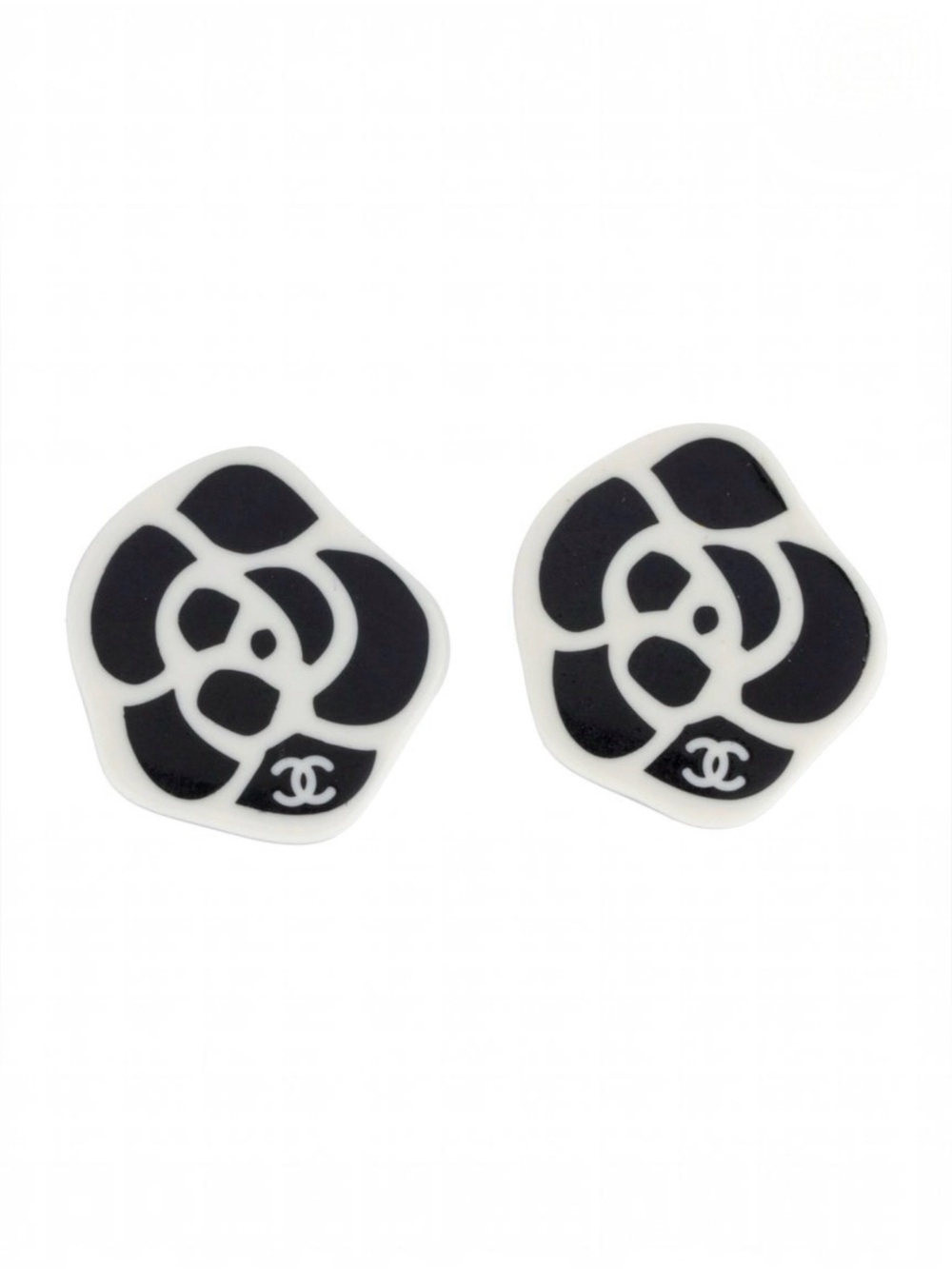 Chanel Camellia Resin Design & CC Logo Clip On Earrings COA & BOX INCLUDED